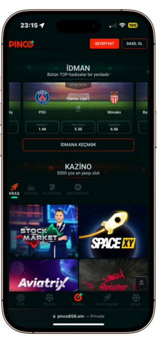 Safari vasitəsilə Pinco saytına daxil olun